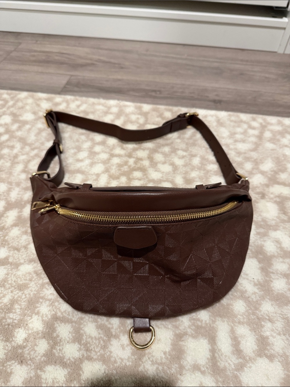 Sleek Brown Textured Crossbody Belt Bag